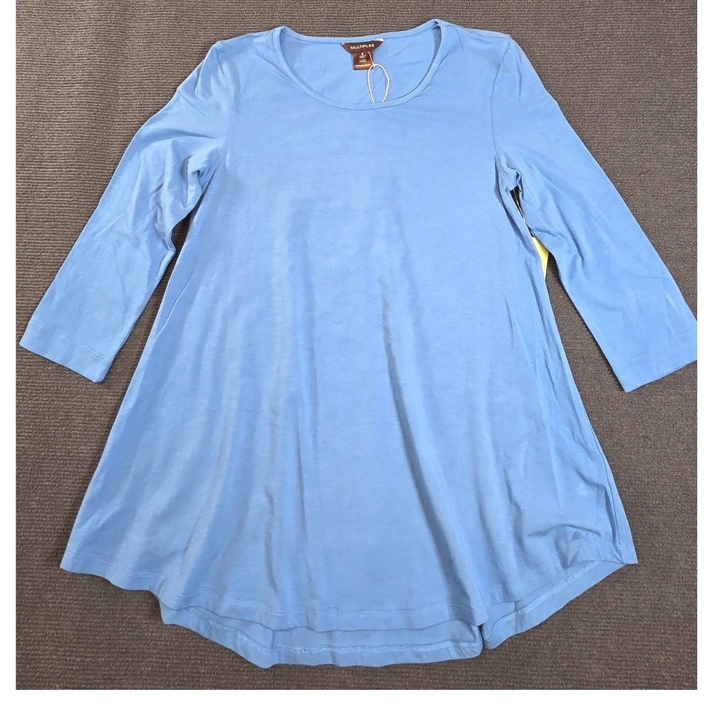 Multiples Tunic Top Women Small French Blue 3/4 Sleeve A-Line M39105TM NEW